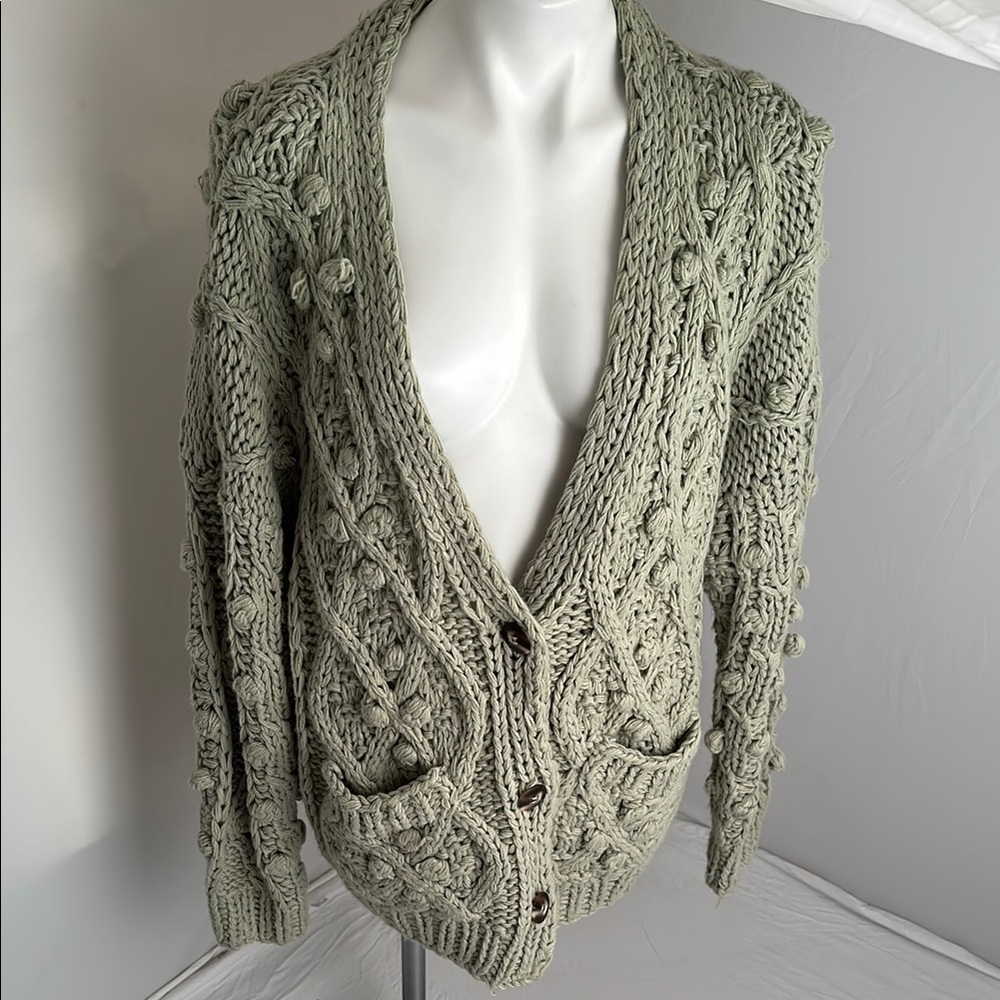 POL sage green chunky button front cardigan sweater